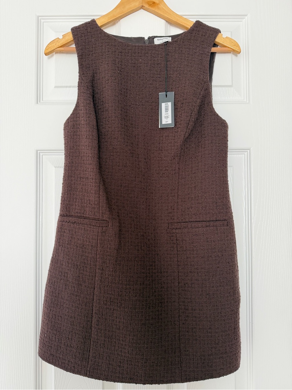 NWT Aritzia Babaton Highrise Tweed Shift Dress Rich Mocha Brown Size 4